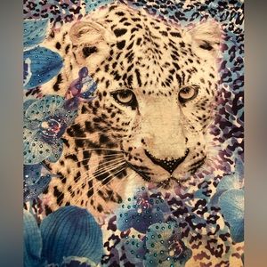 🫸HOLD🫷One of a kind upcycled wearable art! Dazzling Leopard Denim Shirt 1XL